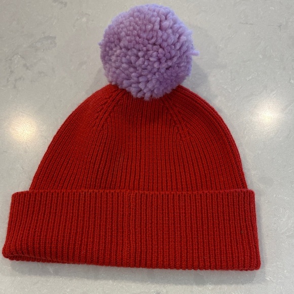 Coach Red Beanie with Lavender Pom-Pom main image 3